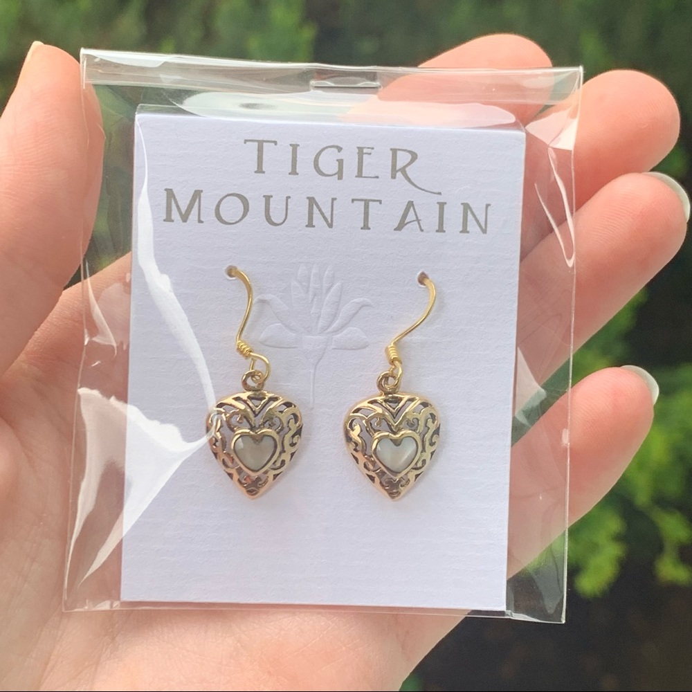 NEW Tiger Mountain Bronze MOP Earrings Hearts // Pierced Ears // Handcrafted??